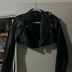 SHEIN Black Cropped Leather Jacket